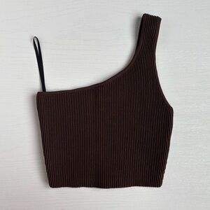 Aritzia Brown Ribbed One-Shoulder Top